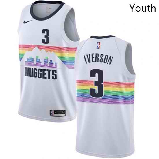 Youth Nike Denver Nuggets 3 Allen Iverson Swingman White NBA Jersey City Edition